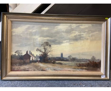 Marcus Ford (1915 -1989) oil on canvas of a winter landscape 'View of Bungay'. Signed lower left. W96 x H58 cmMarcus Ford, bo