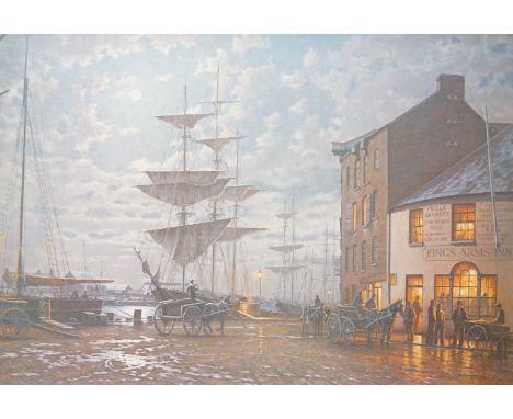 After Rodney Charman (b.1944) oleograph on canvas, 'Dockland scene, Poole', 71 x 48cm