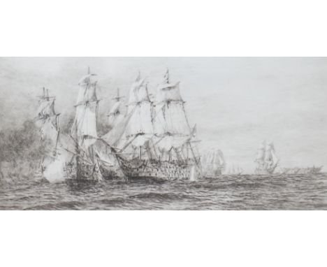 William Lionel Wyllie RA (1851-1931), etching, Battle of Trafalgar, signed in pencil, 43cm x 22cm