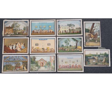 1930's English School, a set of 11 watercolours, Potter's Museum of Taxidermy, Bramber, Sussex, produced as designs for postc