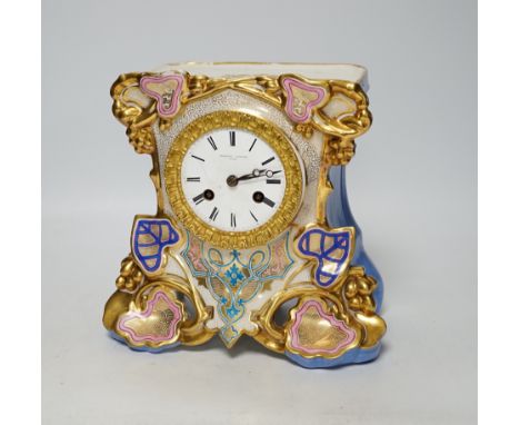 A Charles Bafard of Paris, porcelain aesthetic mantel clock, 21cm wide x 20cm high