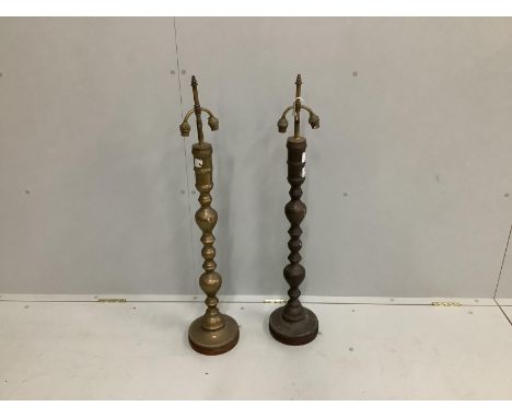 A pair of brass lamp bases, height 94cm