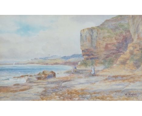 William R Hoyles (1870-1935) watercolour, coastal scene with figures, signed, details verso, 36cm x 24cm