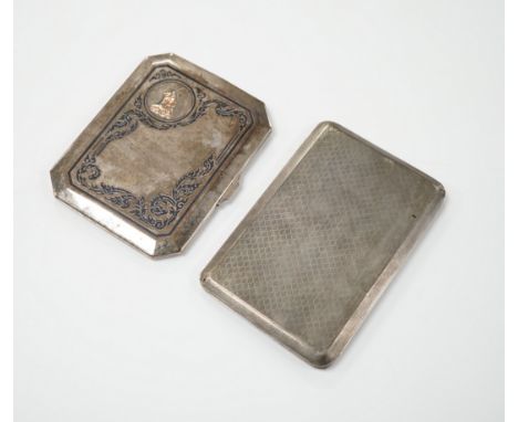 A George V engine turned silver cigarette case, 183 grams, and a Thai white metal and niello cigarette case