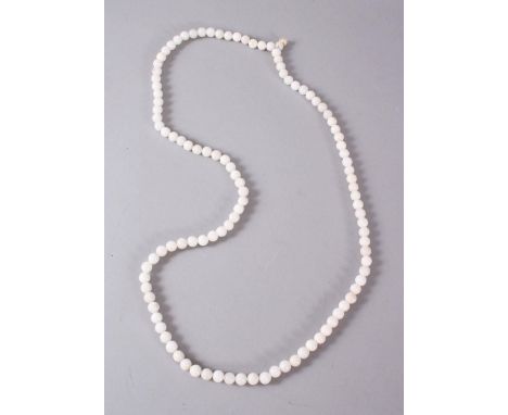 A GOOD SET OF CARVED WHITE JADE ROSARY BEADS, comprising 109 spherical carved beads, 92cm open approx.
