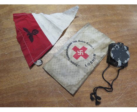 German WW2 pocket compass with German pennant and German Red Cross arm band  