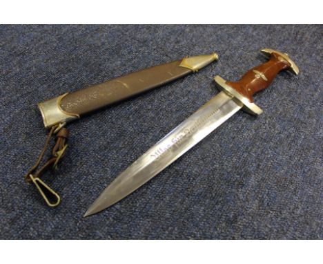 German SA Dagger with metal Scabbard and Hanger, blade maker marked 'R.HAASTERT & BULL SOLINGEN-WALD'. 