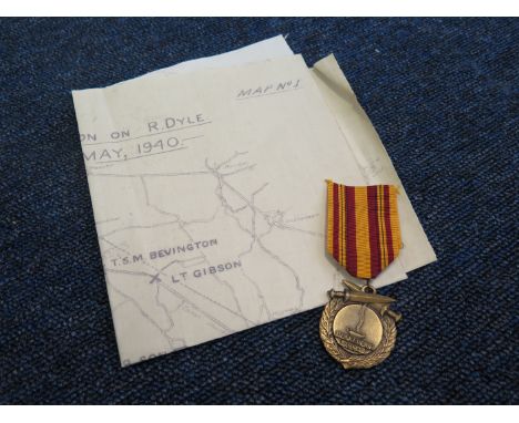 Dunkirk map 3rd division on R Dykle 11-17 th may 1940 with Dunkirk 50 year Anniversary medal  