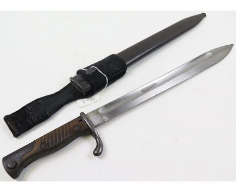 Bayonet - A good Imperial German Patt 1898/05 'Butcher' Bayonet by F.W.Holler Solingen, in its steel scabbard with leather fr