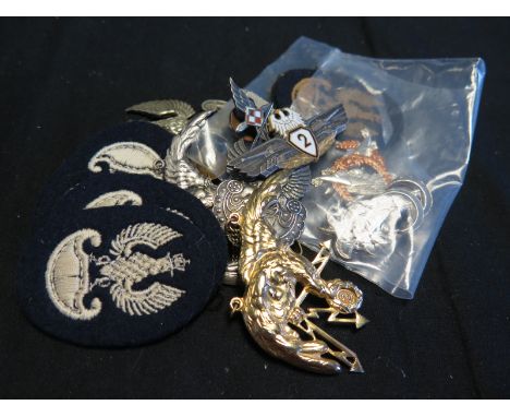 Polish Military Badges, Army and Air Force WW2 and later cloth and metal badges including Silver Carpathian Lancers Collar Ba