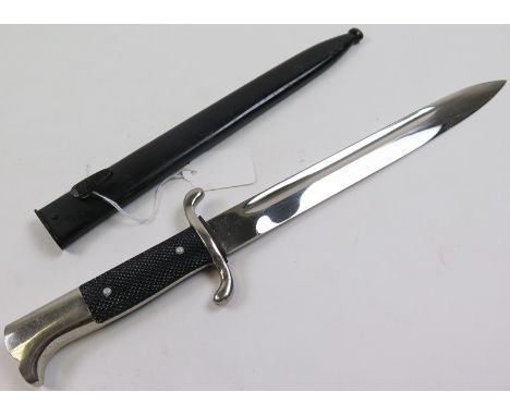 German Fire Parade bayonet with metal scabbard, blade maker stamped 'RobT Klaas Solingen'. 