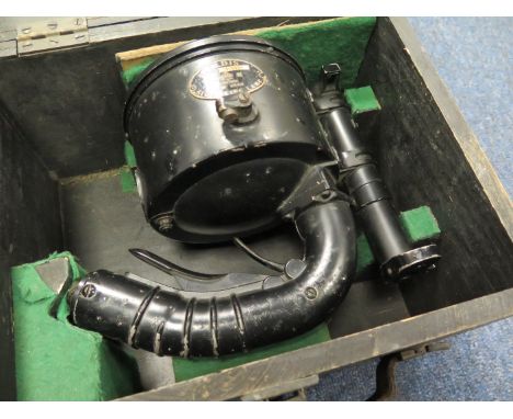 Aldis signalling lamp in original wooden box, serial number 215471, no 5A/760 year 1940