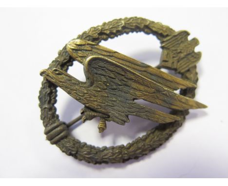 German WW2 Army Parachutists qualification war badge,unmarked, toned, GVF