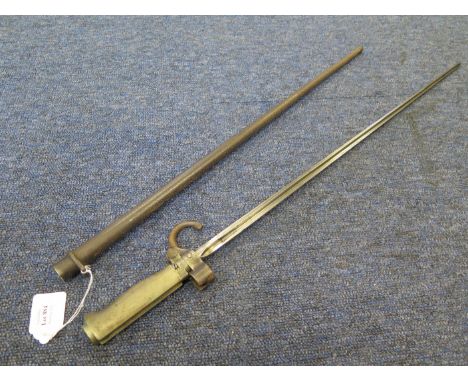 Bayonet: A French Gras Epee Model 1886 WW1 bayonet in its steel scabbard (light pitting) Sound to good condition. (blade v.g.