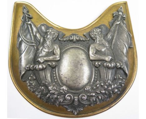 French Napoleonic era military gorget, gilt brass with silver coloured plate to front