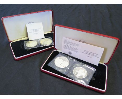 Iceland 874-1974 Silver Proof 2-Coin Sets x2, one FDC sealed, the other toned nFDC loose, both with case & cert.