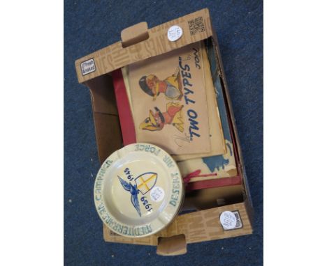WW2 Ephemera: 1) WW2 Ashtray decorated with RAF Eagle & 1939-1945 MEDITERRANEAN CAMPAIGN DESERT AIR FORCE. Back marked 'MAOLI