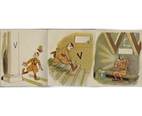 Anti Hitler, V for Victory folder with 10 different cartoons of Hitler, ending with him hanging, unusual item!