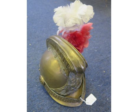 French Second Empire, Brass Fireman's (Casque de Pompier) helmet. High brass comb with 2nd Empire Eagle badge and the legend 