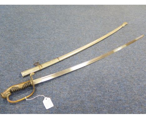 Sword: Japanese Army Officers parade sabre. Phrygian pommel. Wirebound black ebony/composite (?) grip. Kyu-gunto type with ch