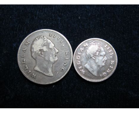 India (2): Half Rupee 1835 Fine, and Quarter Rupee 1835 Fine with a scratch above portrait.