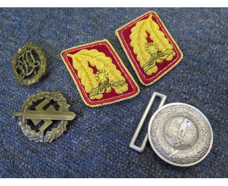 German SA spots badge with DVL sports badge WW2 issue Army Officers belt buckle with pair of possibly copy political officers