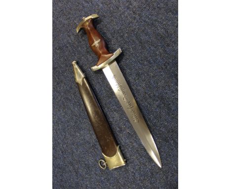 German SA Dagger with metal Scabbard, blade maker marked 'J.DIRLAM & SOHNE SOLINGEN'.