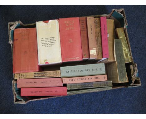 Books Whos-Who 1967-1969-1972 plus assorted Army-Navy & Airforce lists various dates, mostly old, some a/f