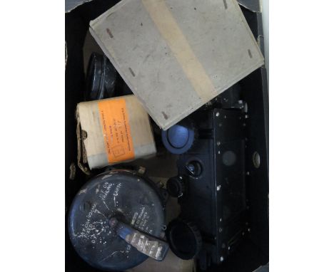 RAF Air Ministry items, inc Aircraft compass type 06 x2, a pocket watch, booklets, indicators, fuse boxes, bomb sight, a 1944