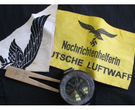 German WW2 Luftwaffe sports vest eagle arm band 1944 tent peg and wrist compass  