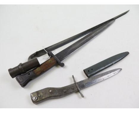 Bayonets as follows - A Demag Crank handled knife bayonet in its steel scabbard generally a/f. a Pattern 1853 Socket Bayonet 