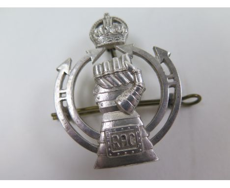 Badge - silver Officers Royal Armoured Corps. Hallmarked JRG&S, Birmingham, 1941