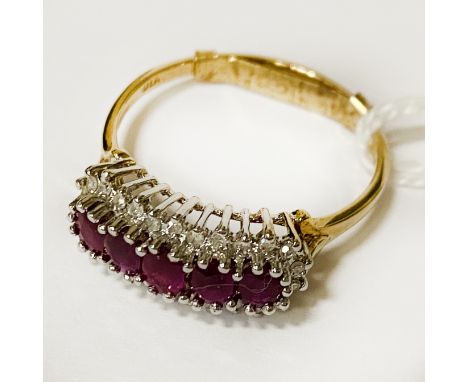 9CT GOLD DIAMOND &amp; RUBY RING - SIZE R