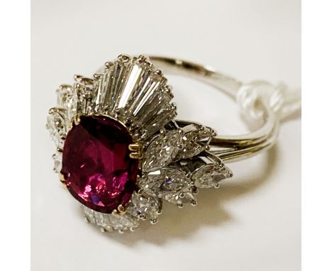 18 CARAT WHITE GOLD &amp; RUBY RING WITH CERTIFICATE RING SIZE R