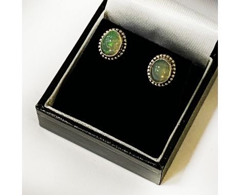 STERLING SILVER OPAL STUD EARRINGS