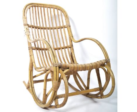 Angrave's Of Leicester - "Invincible" - A superb 20th Century retro vintage&nbsp;canework rocking armchair / chair of rattan 