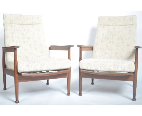 Greaves &amp; Thomas - A&nbsp;stunning pair of 20th Century&nbsp;retro vintage&nbsp;teak wood reclining low easy lounge chair