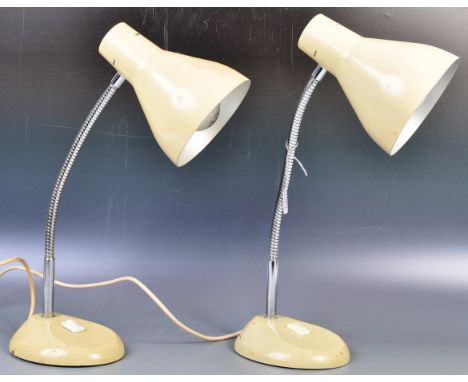 Herbert Terry &amp; Sons - A good matching pair of mid 20th Century retro vintage gooseneck desk / bedside table lamp lights 