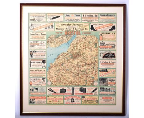 A brilliant early 20th Century vintage advertising map of Bristol &amp; District&nbsp;being polychrome&nbsp;printed and publi