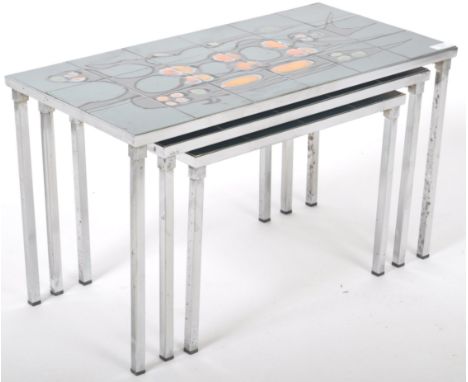 A good 20th Century 1970's retro vintage chrome and tile top coffee nest of tables in the manner of&nbsp;Adri. Each table set