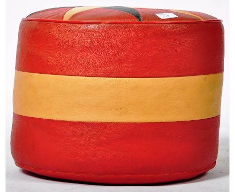 A good mid 20th Century retro vintage&nbsp;Moroccan style three tone leather foot stool / pouffe having a red leather with cr