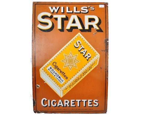 Wills's Star - A good 20th Century vintage industrial&nbsp;enamel point of sale enamel worked porcelain shop advertising sign