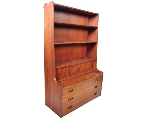 Borge Mogensen - A rare 1960's Danish retro vintage teak wood secretaire bookcase comprising of a shelved top tier raised ove