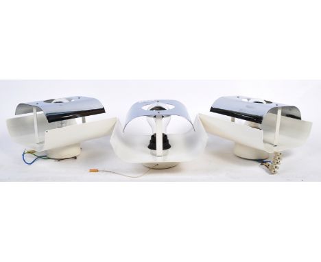 Prova - A rare set of three original 1970's Italian retro vintage wall light lamp fixtures comprising of a curved cream ename