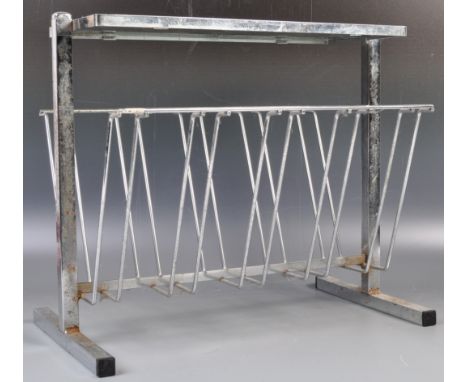 A 1960's retro vintage Art Deco style chrome and glass magazine rack / small side table or coffee table in the manner of&nbsp