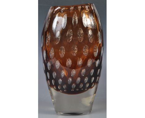 Milan Metelak - Harrachov Glassworks - An original vintage Czech studio art glass vase in an amber colourway with bubble cont