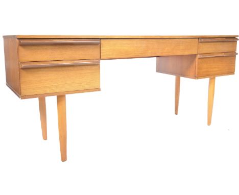 Avalon Furniture - A good mid 20th Century 1960's British retro vintage teak wood twin pedestal desk by Avalon. The desk havi