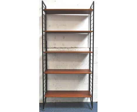 Robert Heal - Staples - Ladderax - An original retro vintage 1970's 20th century teak wood modular wall unit comprising black