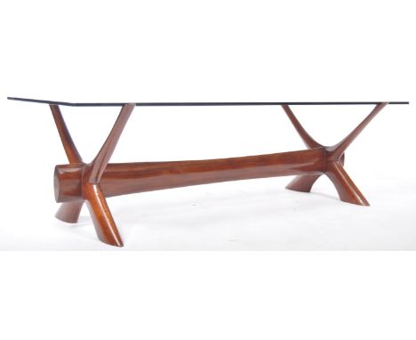 Propeller Table - A fantastic mid 20th Century retro vintage coffee / occasional table having a thick smokey glass panel top.