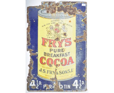 Fry's Cocoa - J.S.Fry &amp; Sons Bristol - An early 20th Century vintage industrial enamel point of sale enamel faced shop ad